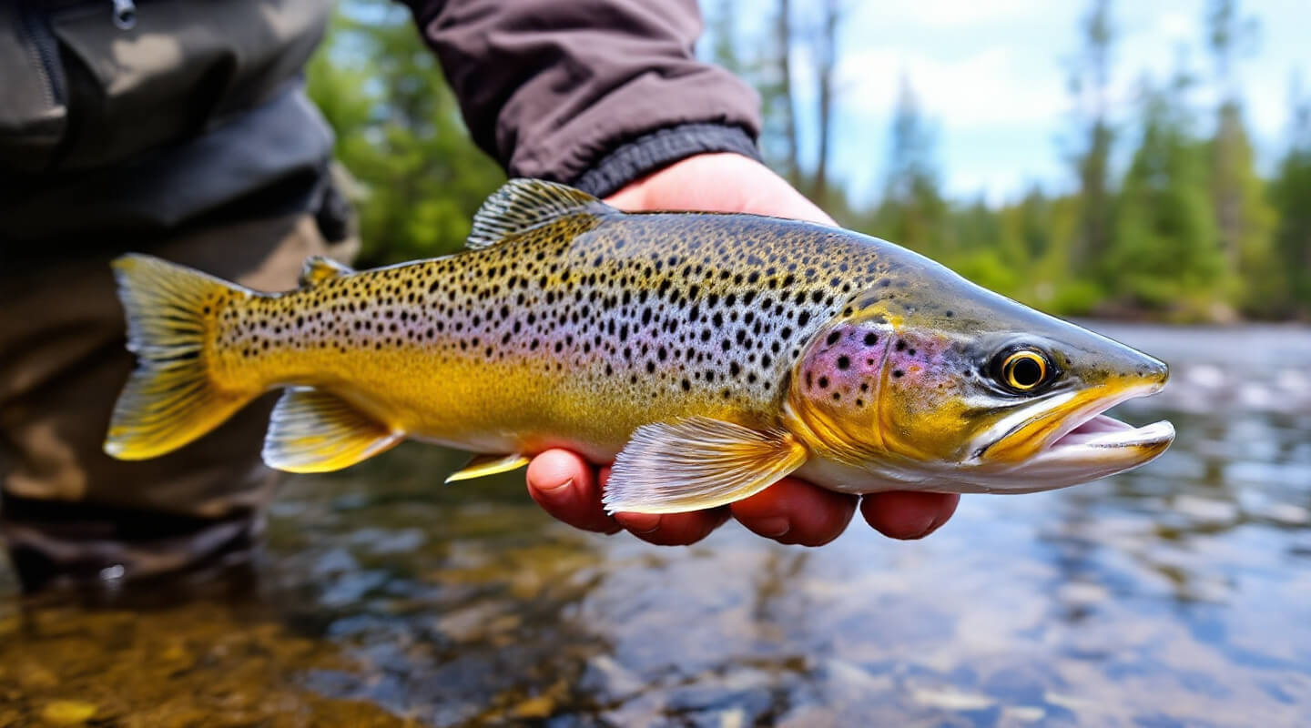 Stunning wild brook trout with vivid colors caught in remote Algonquin stream